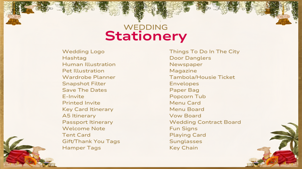 Wedding Stationery List